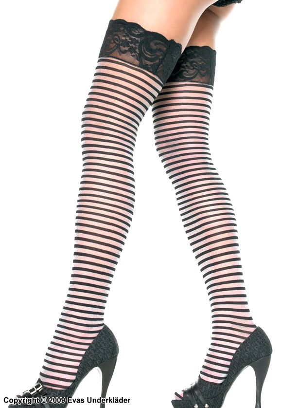 Stay up thigh high stockings with alternating bands
